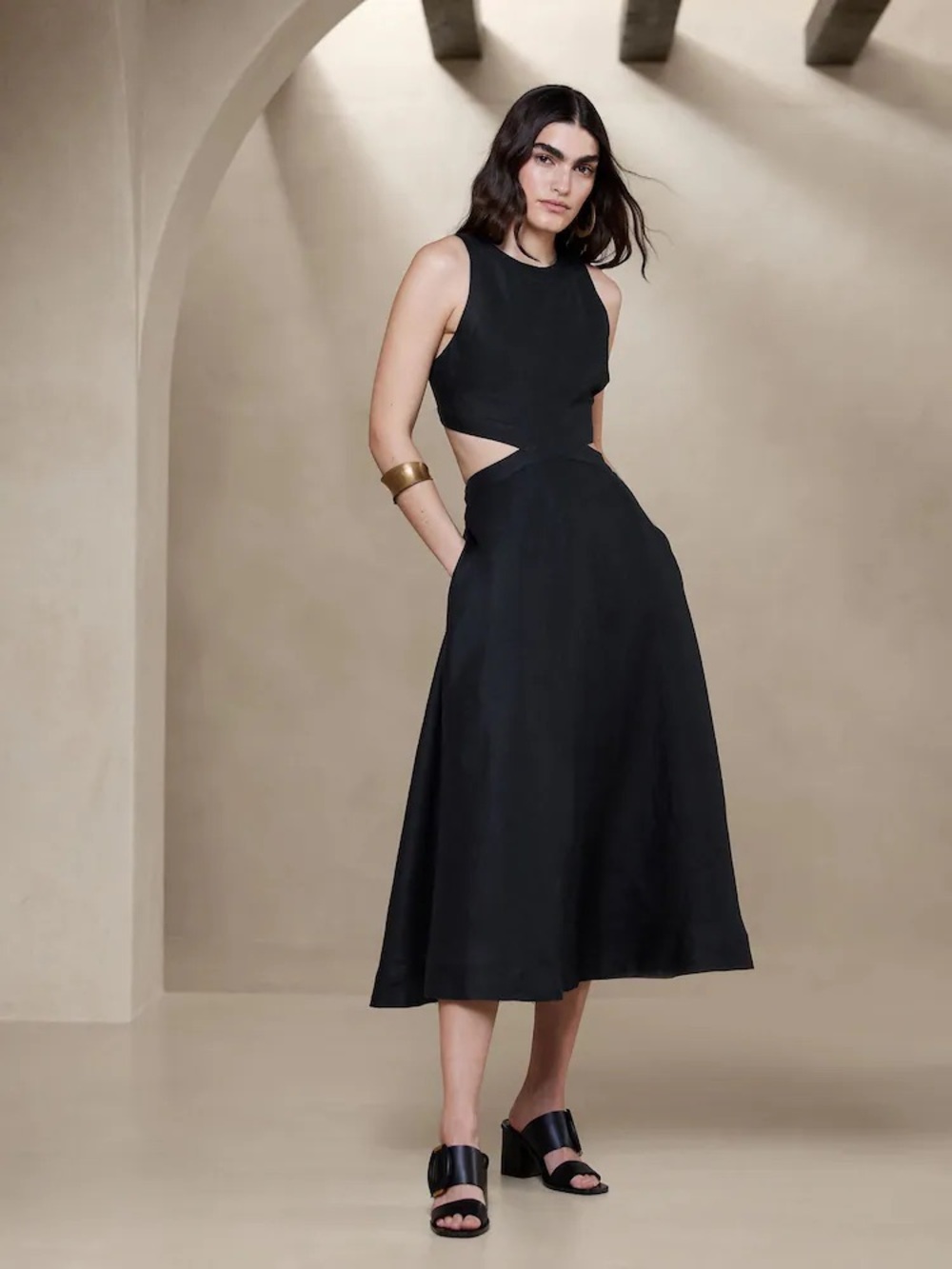 Banana Republic Linen Cutout Midi Dress Sz 10